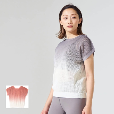 【チャコット】グラデーションメッシュニットTシャツ