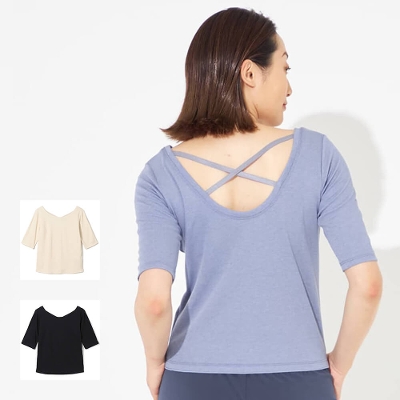 【チャコット】バッククロス5分袖Tシャツ