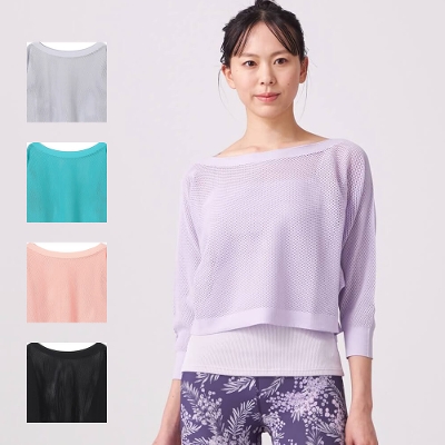【チャコット】7分袖メッシュニットＴシャツ