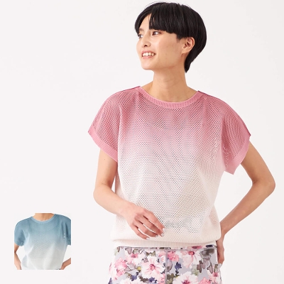 【チャコット】グラデーションメッシュニットTシャツ