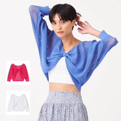 【チャコット】7分袖ボレロ風メッシュニット