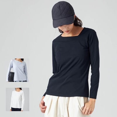 【チャコット】アシンメトリーネックロングTシャツ