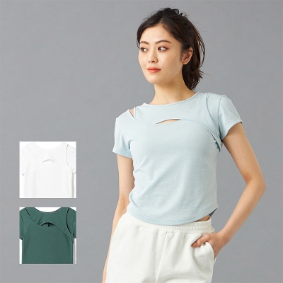 【チャコット】ハンサムコットン カットアウトTシャツ