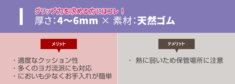 ヨガマット 厚さ：4～6mm × 素材：天然ゴム